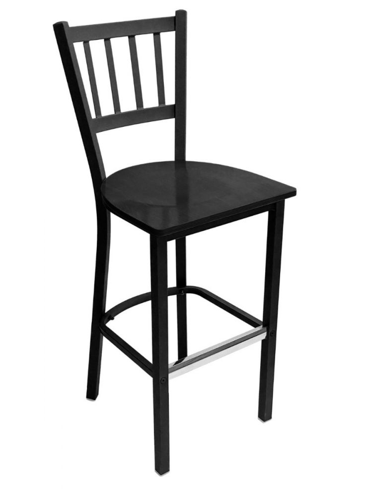 #309BS/ Vertical Back Bar Stool Black with Black Wood Seat