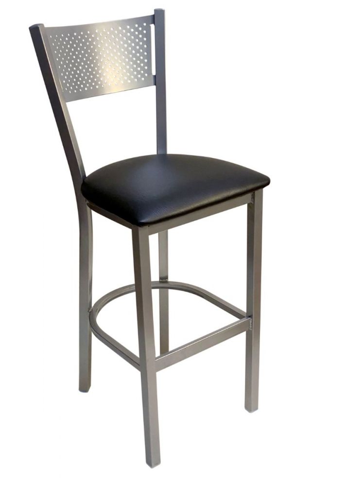 #317BS/ Grid Back Bar Stool Silver with Black Vinyl Seat