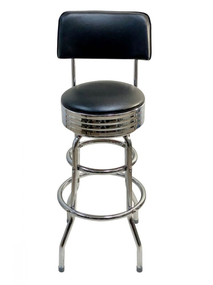#DRB/BACKBAND Double Ring Bar Stool with Back and Chrome Seat Band