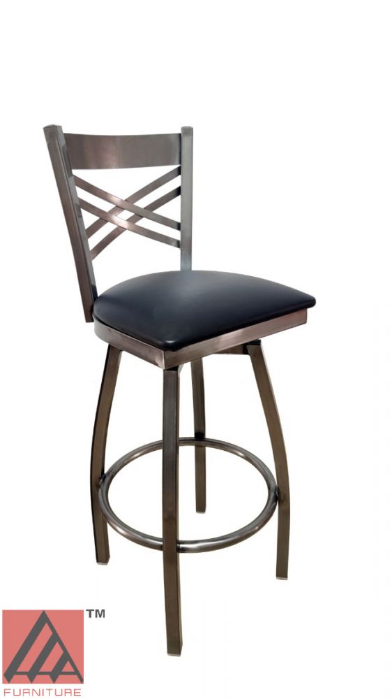Crisscrossback Clear Coat Swivel Bar Stool, Metal Swivel Bar Stools With Back And Arms