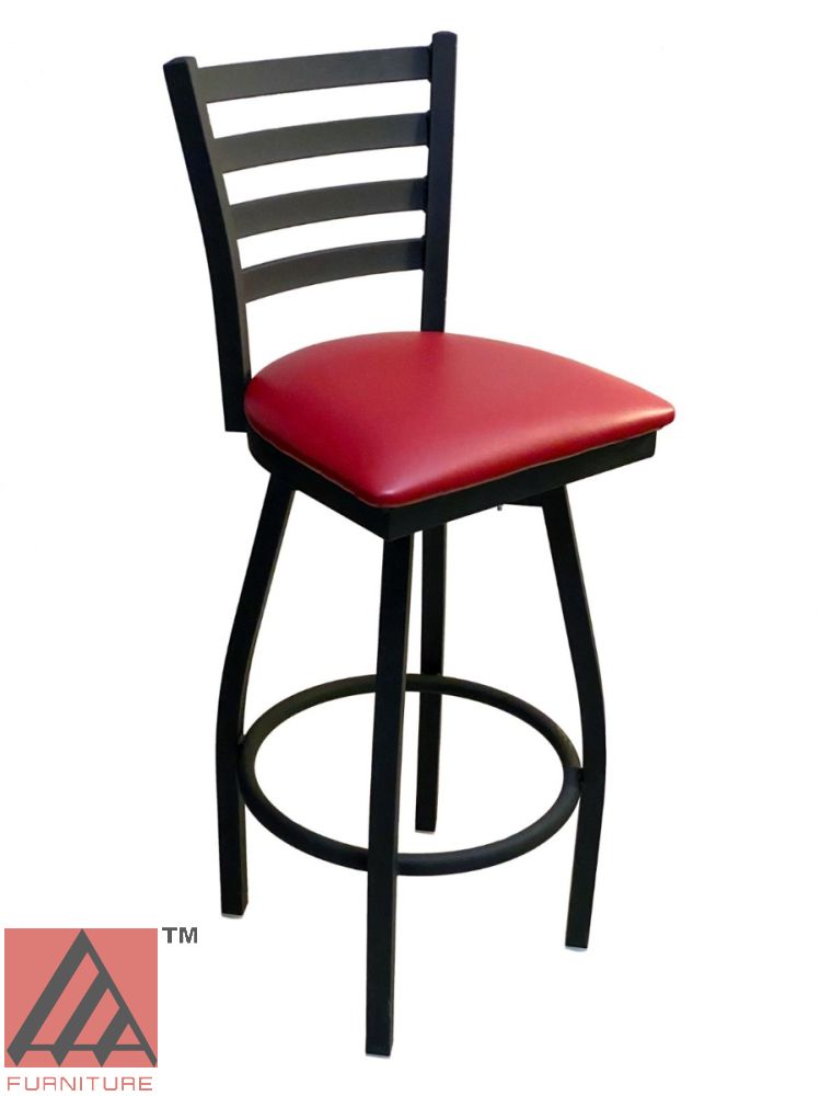 316BS SWI Metal Ladder Back Swivel Bar Stool with Claret Vinyl Seat