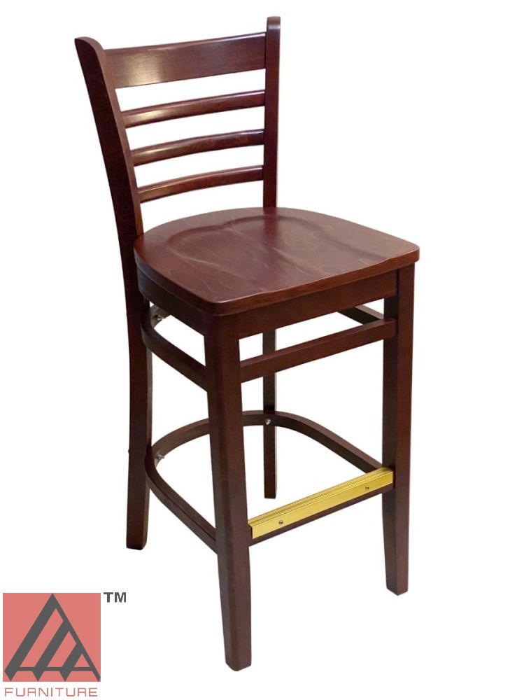 411A BS Beech Ladder Bar Stool Mahogany with Wood Seat