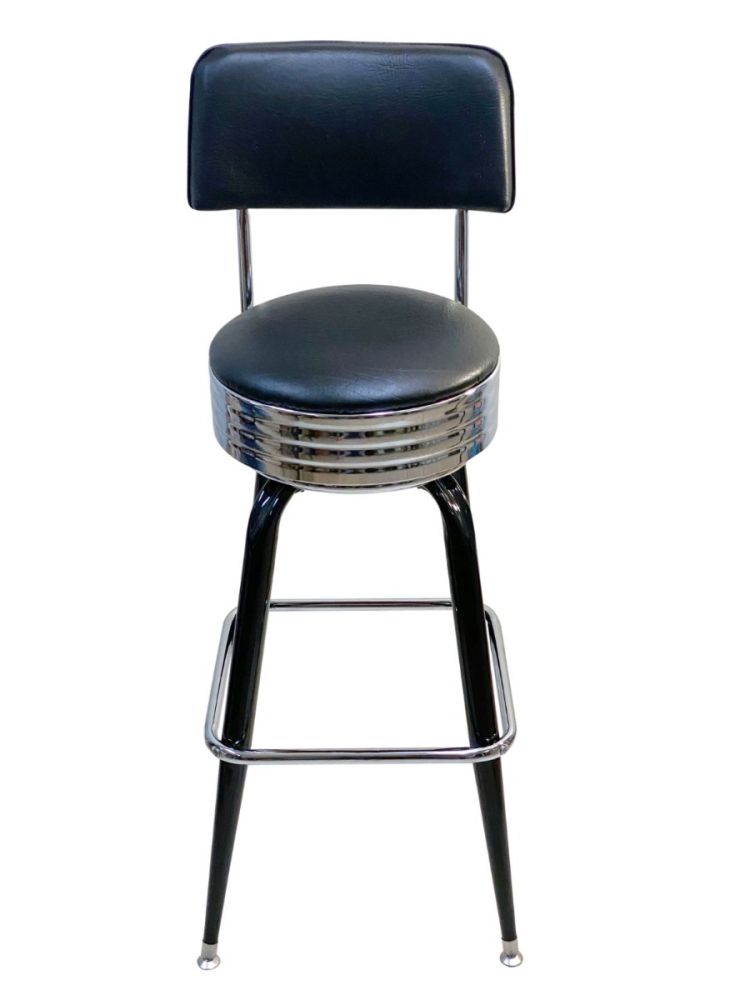#104/BACKBAND Square Frame Bar Stool with Back and Chrome Seat Band