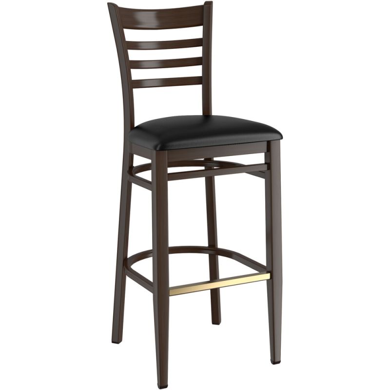 #311BS/WN Metal Ladder Back Chair Walnut with Black Vinyl Seat