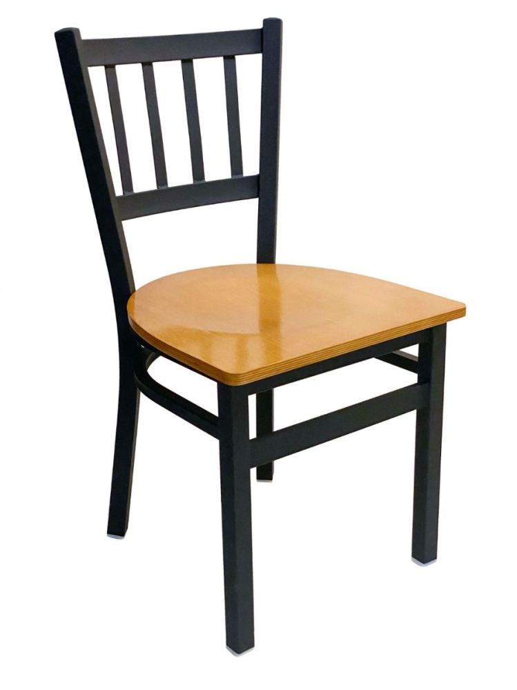 #309/BLK Vertical Back Chair Black with Natural Wood Seat