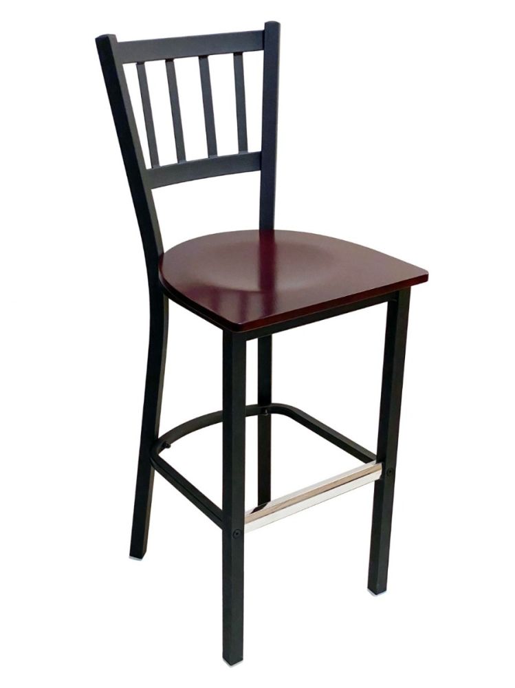 #309BS/BLK Vertical Back Bar Stool Black with Brown Wood Seat