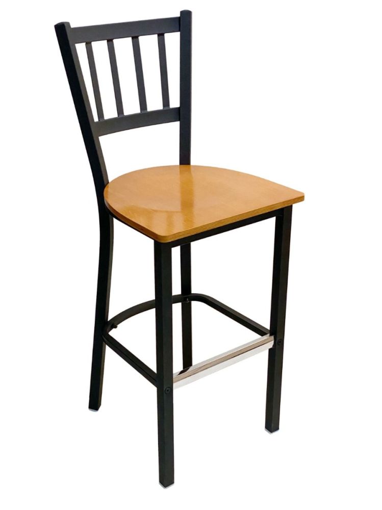 #309BS/BLK Vertical Back Bar Stool Black with Natural Wood Seat