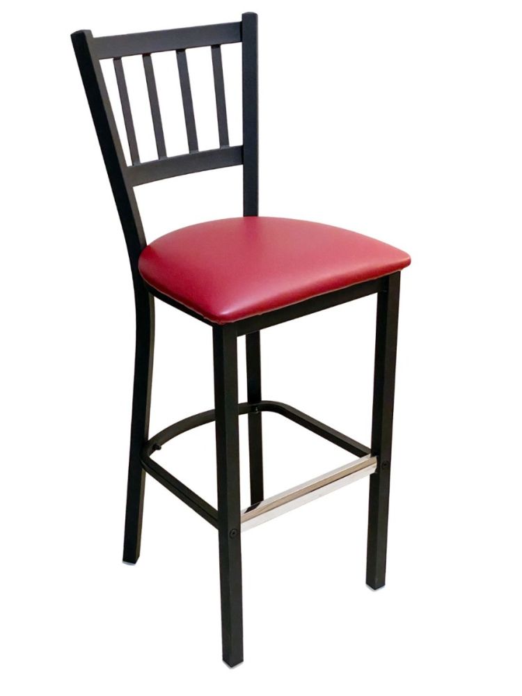 #309BS/BLK Vertical Back Bar Stool Black with Claret Vinyl Seat