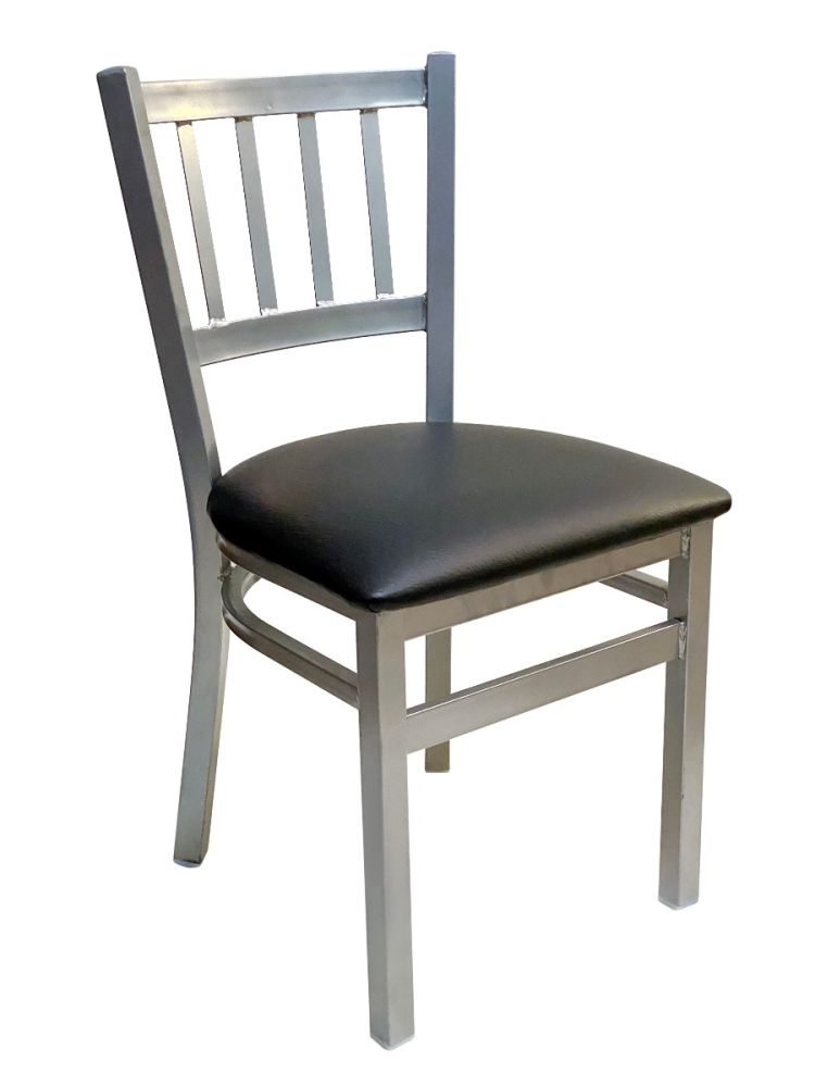 #309/SLVR Vertical Back Chair Silver with Black Vinyl seat