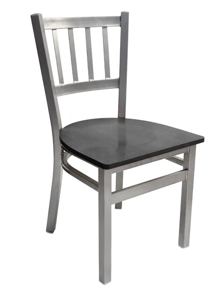 #309/SLVR Vertical Back Chair Silver with Black Wood Seat