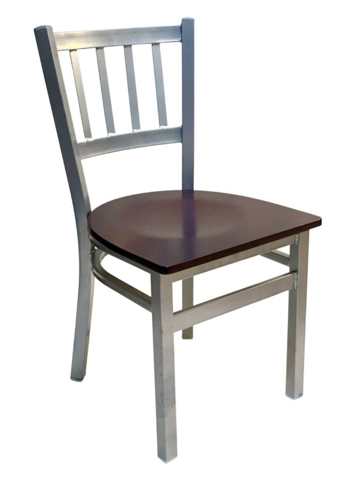 #309/SLVR Vertical Back Chair Silver with Brown Wood Seat