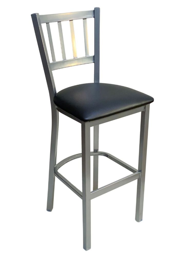 #309BS/SLVR Vertical Back Bar Stool Silver with Black Vinyl Seat