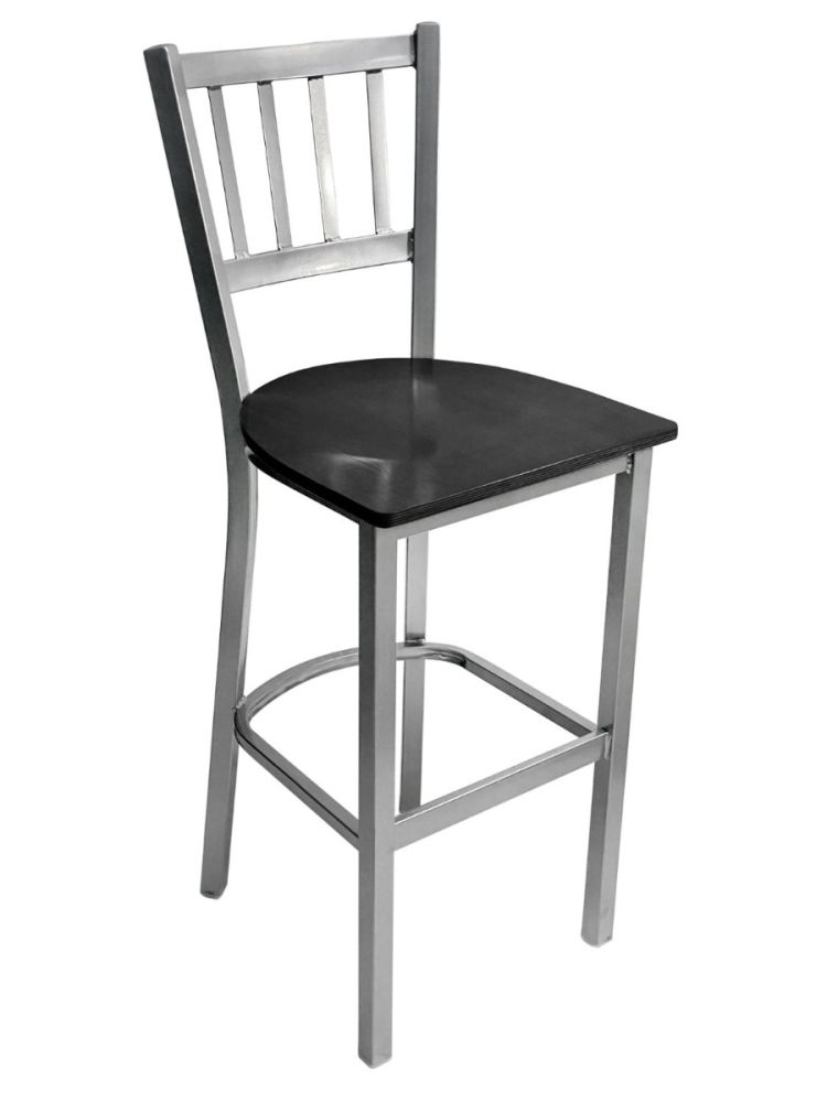 #309BS/SLVR Vertical Back Bar Stool Silver with Black Wood Seat