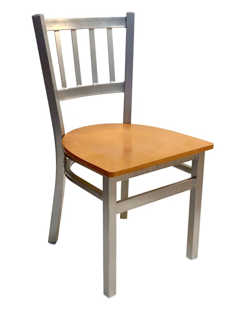 #309/SLVR Vertical Back Chair Silver with Natural Wood Seat