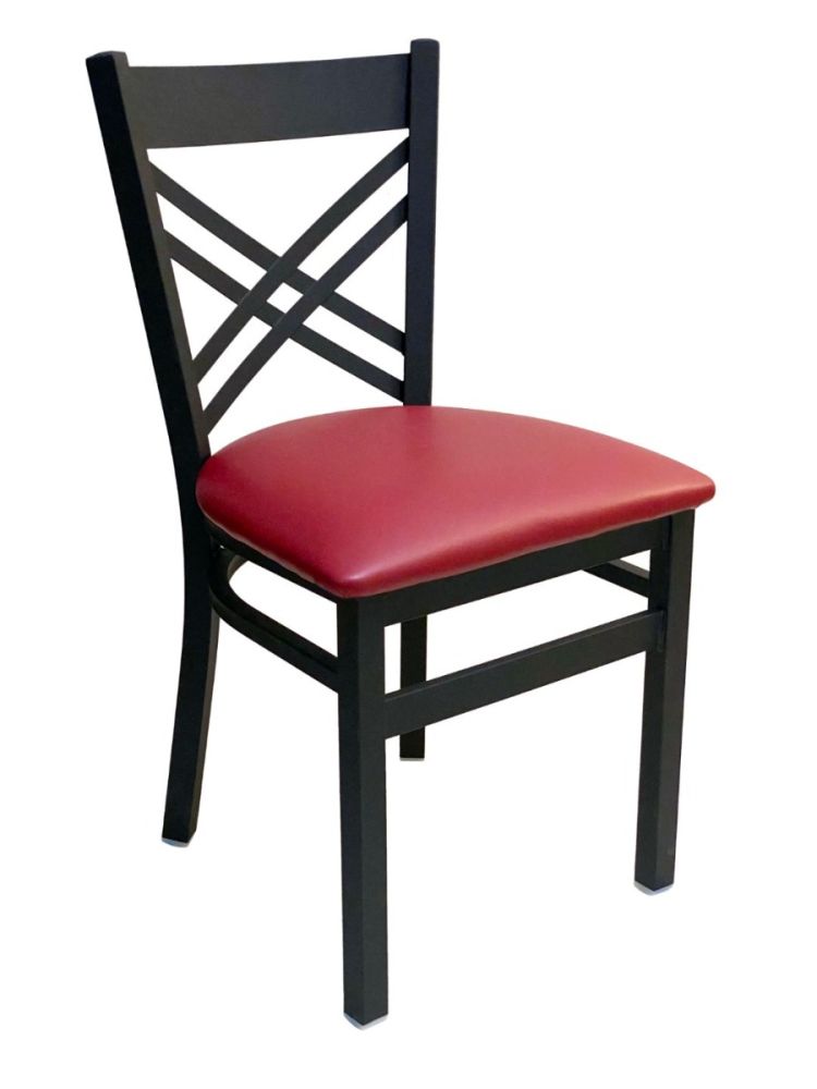#310/BLK Crisscross Back Chair Black With Claret Vinyl Seat