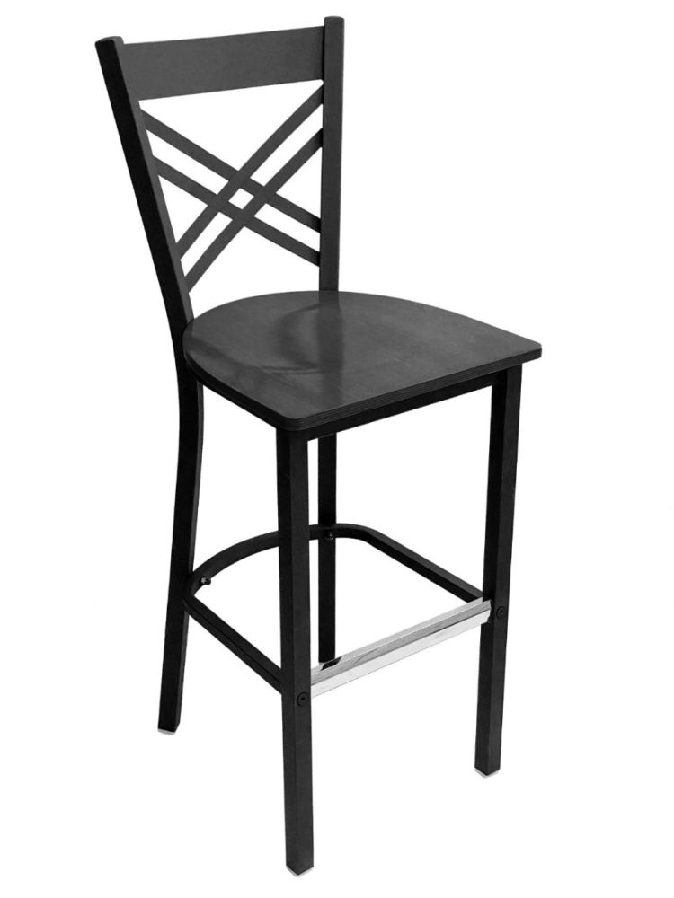 #310BS/BLK Crisscross Back Bar Stool Black with Black Wood Seat