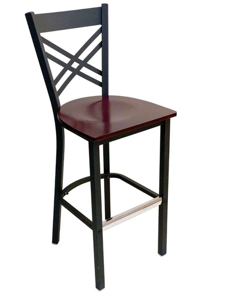 #310BS/BLK Crisscross Back Bar Stool Black with Brown Wood Seat