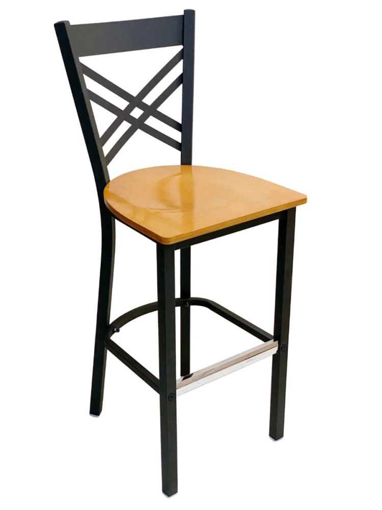 #310BS/BLK Crisscross Back Bar Stool Black with Natural Wood Seat