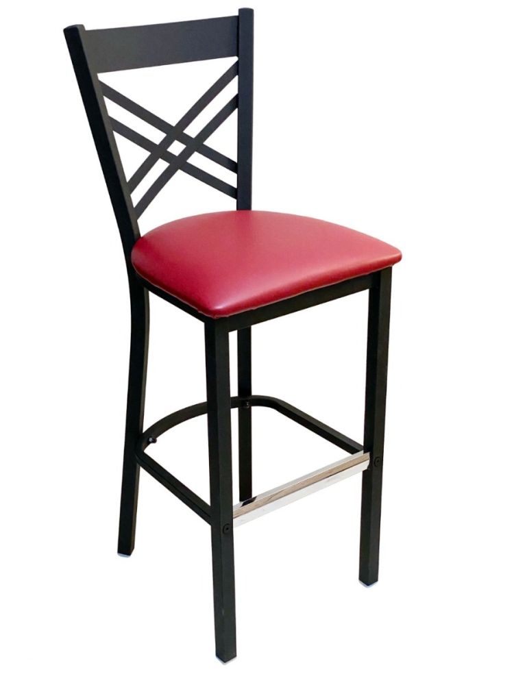 #310BS/BLK Crisscross Back Bar Stool Black with Claret Vinyl Seat