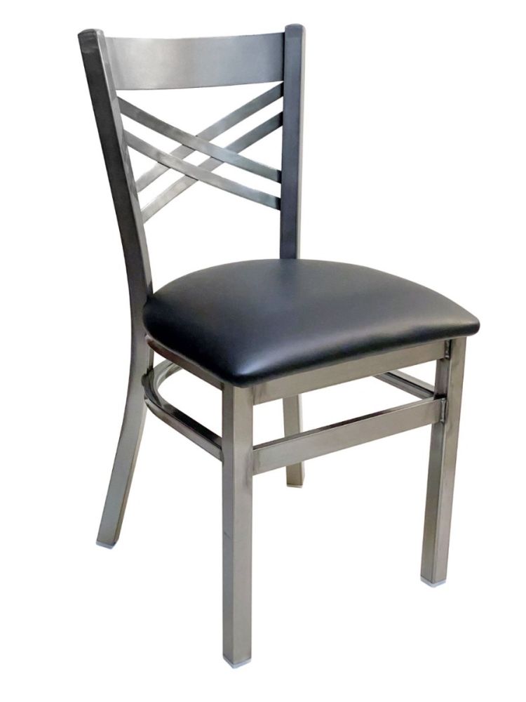 #310/CC Crisscross Back Chair Clear Coat with Black Vinyl Seat