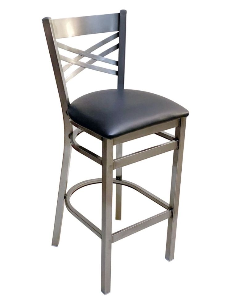 #310BS/CC Crisscross Back Bar Stool Clear Coat/Black Vinyl Seat