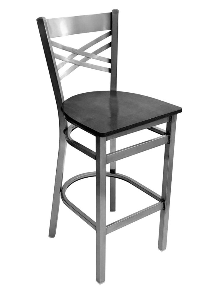 #310BS/CC Crisscross Back Bar Stool Clear Coat with Black Wood Seat