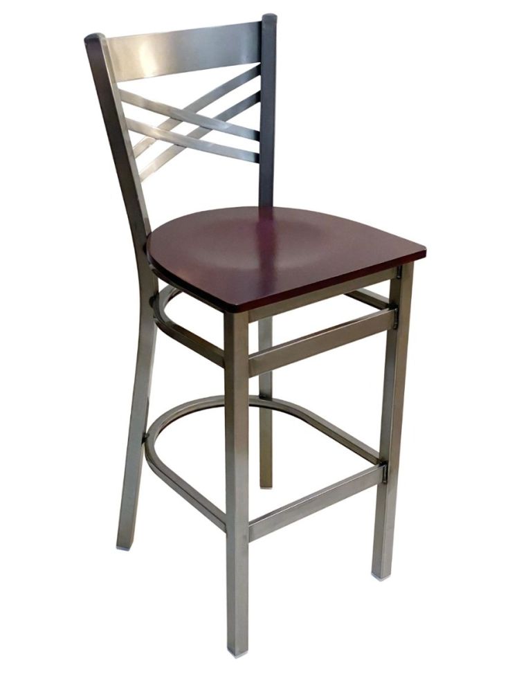 #310BS/CC Crisscross Back Bar Stool Clear Coat with Brown Wood Seat