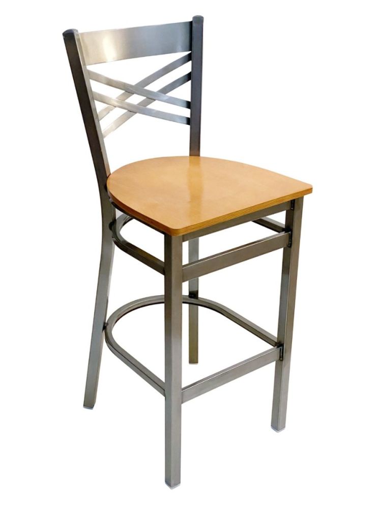 #310BS/CC Crisscross Back Bar Stool Clear Coat with Natural Wood Seat
