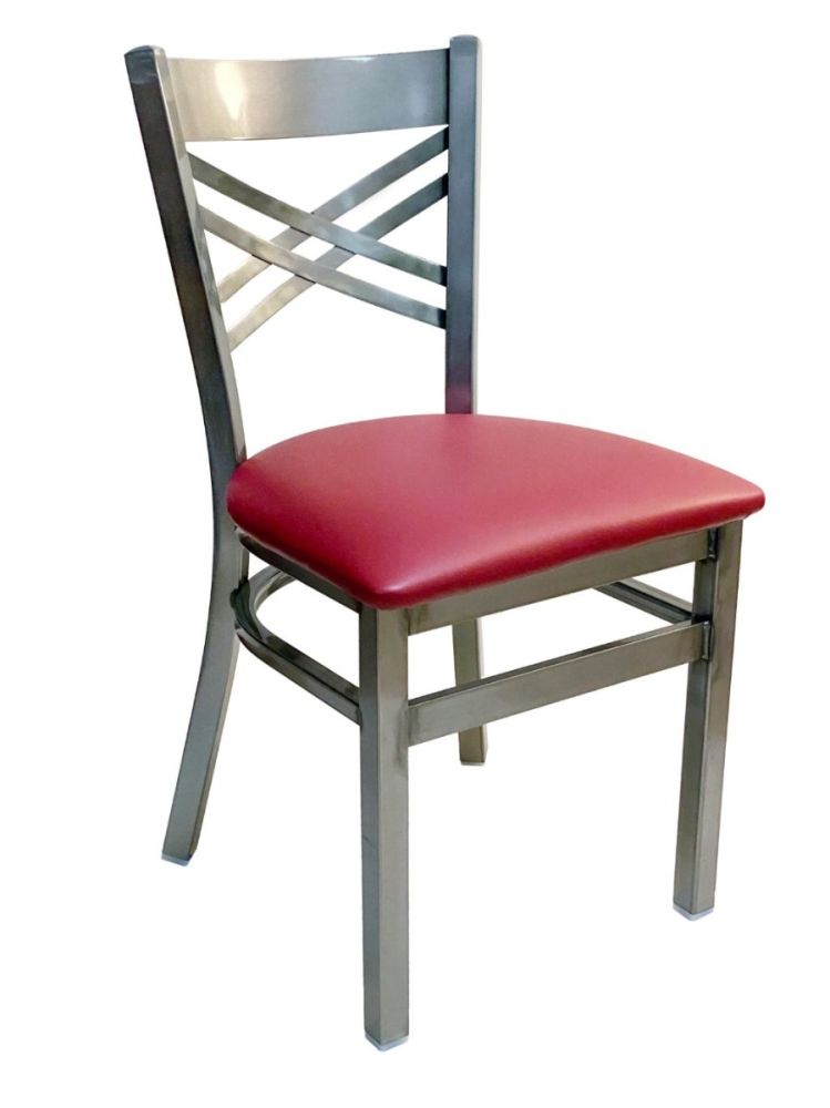 #310/CC Crisscross Back Chair Clear Coat with Claret Vinyl Seat