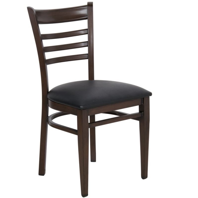 #311/WN Metal Ladder Back Chair Walnut with Black Vinyl Seat