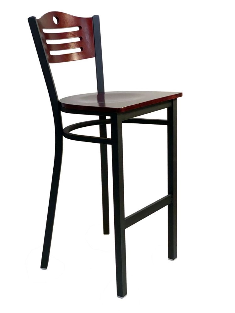 #315A-BS/ Ladder Wood Back Bar Stool Brown with Wood Seat