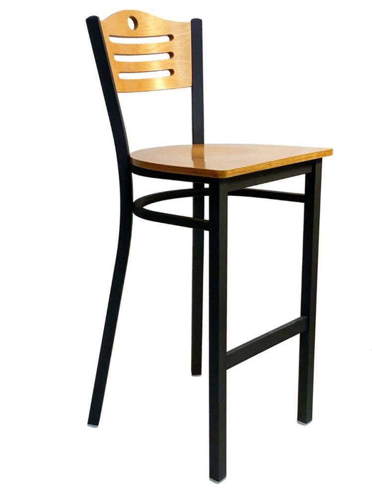 #315A-BS/ Ladder Wood Back Bar Stool Natural with Wood Seat