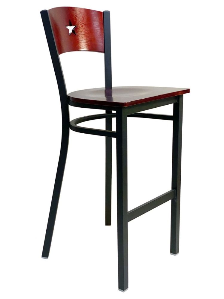 #315BS/STAR Star Wood Back Bar Stool Brown with Wood Seat