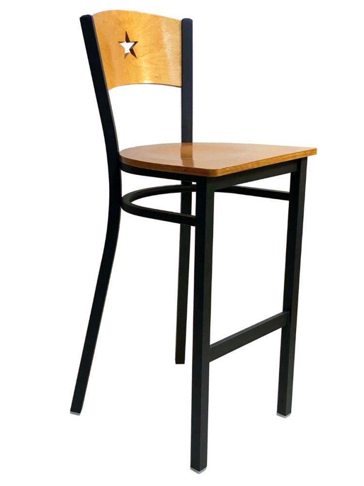 #315BS/STAR Star Wood Back Bar Stool Natural with Wood Seat