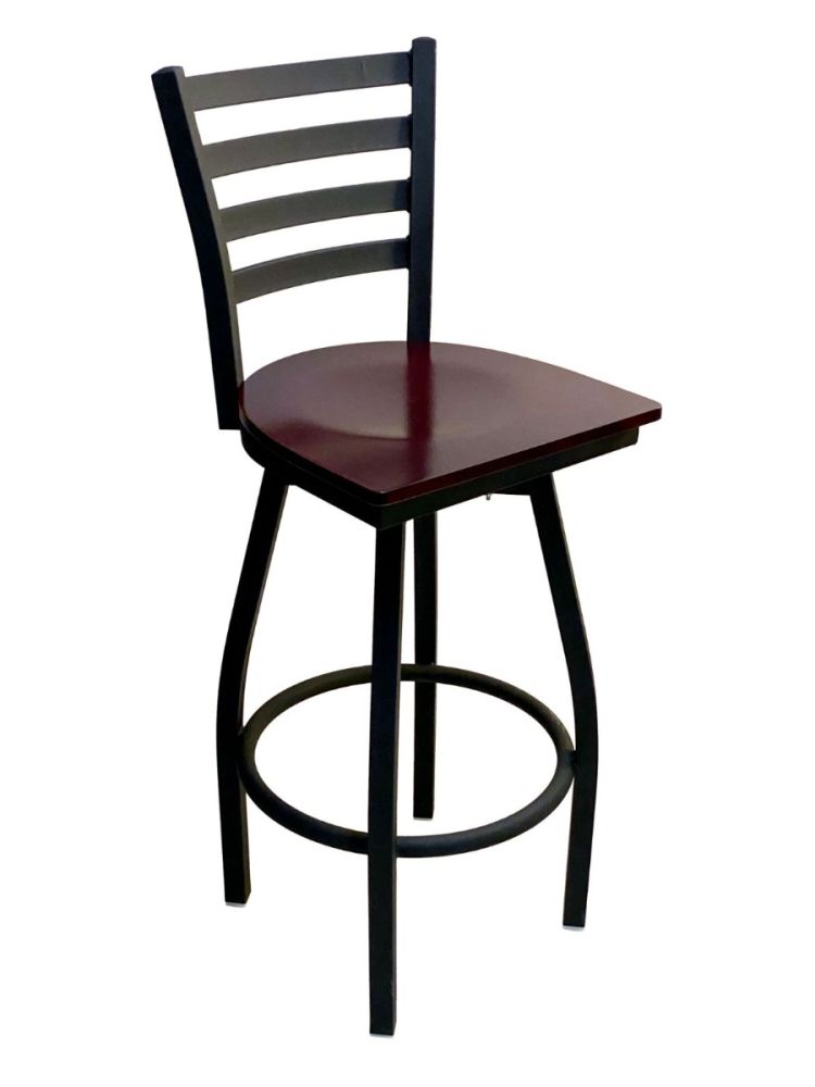 #316BS/SWI Metal Ladder Back Swivel Bar Stool with Brown Wood Seat