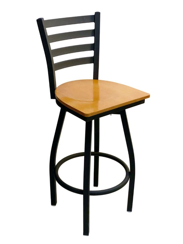 #316BS/SWI Metal Ladder Back Swivel Bar Stool with Natural Wood Seat