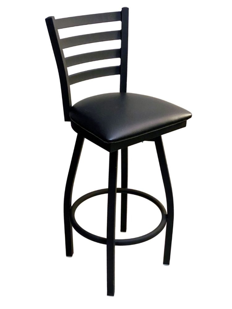 #316BS/SWI Metal Ladder Back Swivel Bar Stool with Black Vinyl Seat