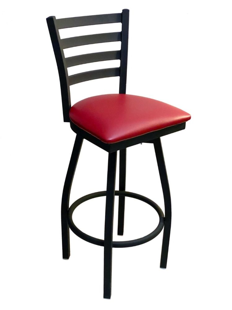 #316BS/SWI Metal Ladder Back Swivel Bar Stool with Claret Vinyl Seat