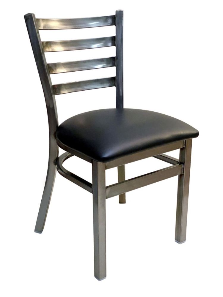 #316/CC Metal Ladder Back Chair Clear Coat with Black Vinyl Seat