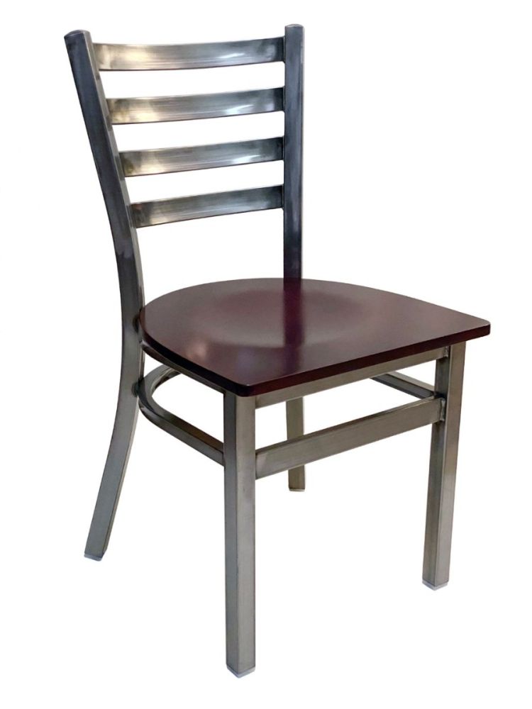 #316/CC Metal Ladder Back Chair Clear Coat with Brown Wood Seat