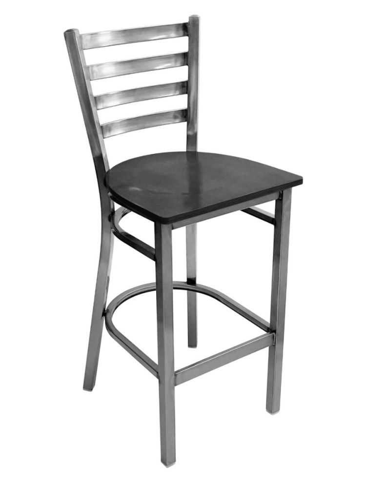 #316BS/CC Metal Ladder Back Bar Stool Clear Coat with Black Wood Seat