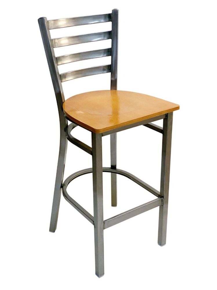 #316BS/CC Metal Ladder Back Bar Stool Clear Coat with Natural Wood Seat