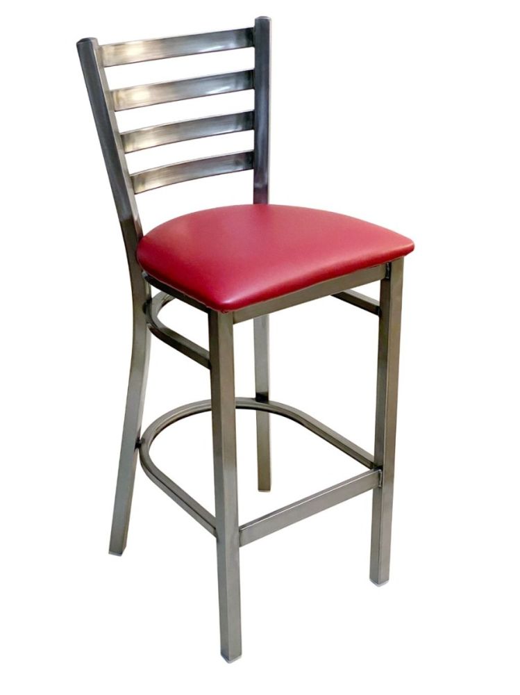 #316BS/CC Metal Ladder Back Bar Stool Clear Coat/Claret Vinyl Seat