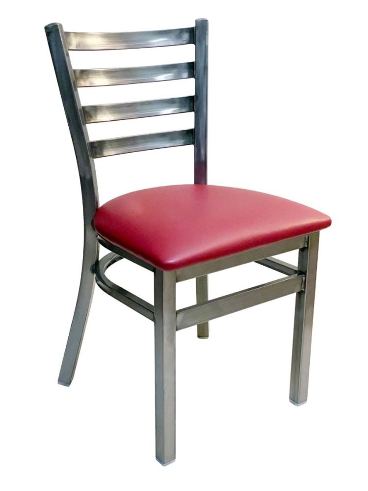 #316/CC Metal Ladder Back Chair Clear Coat with Claret Vinyl Seat