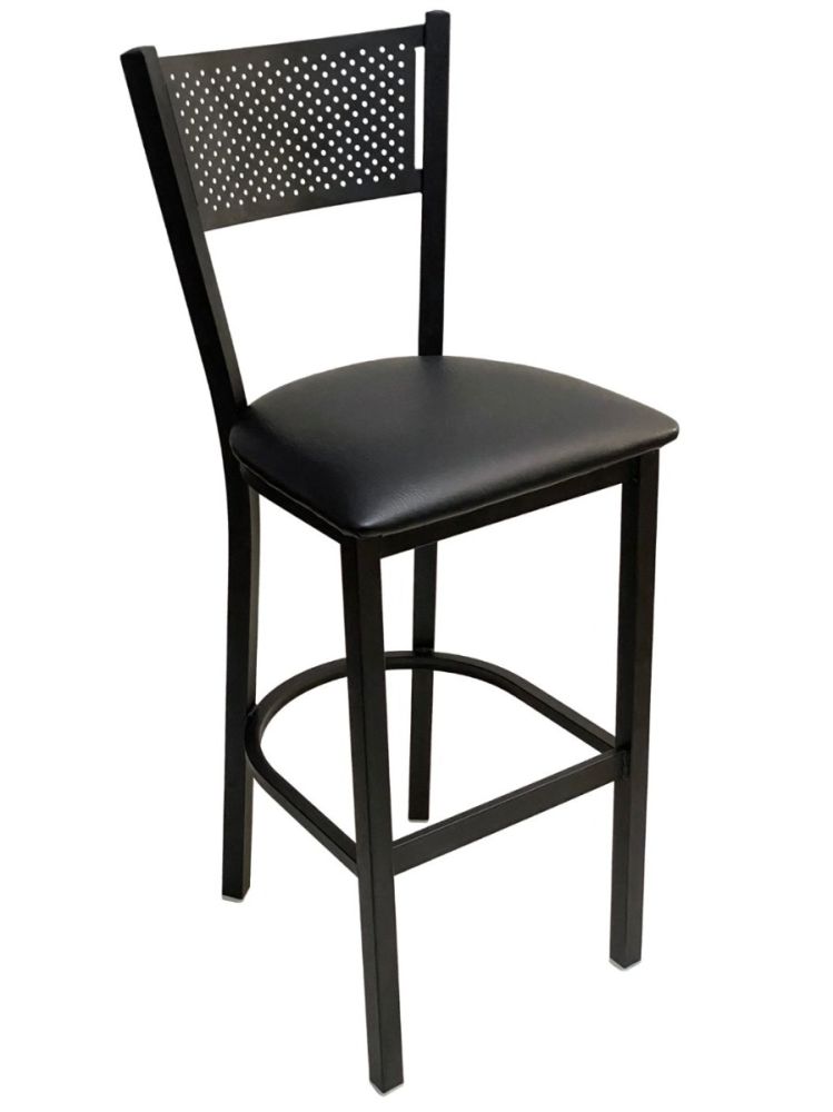 #317BS/BLK Grid Back Bar Stool Black with Black Vinyl Seat