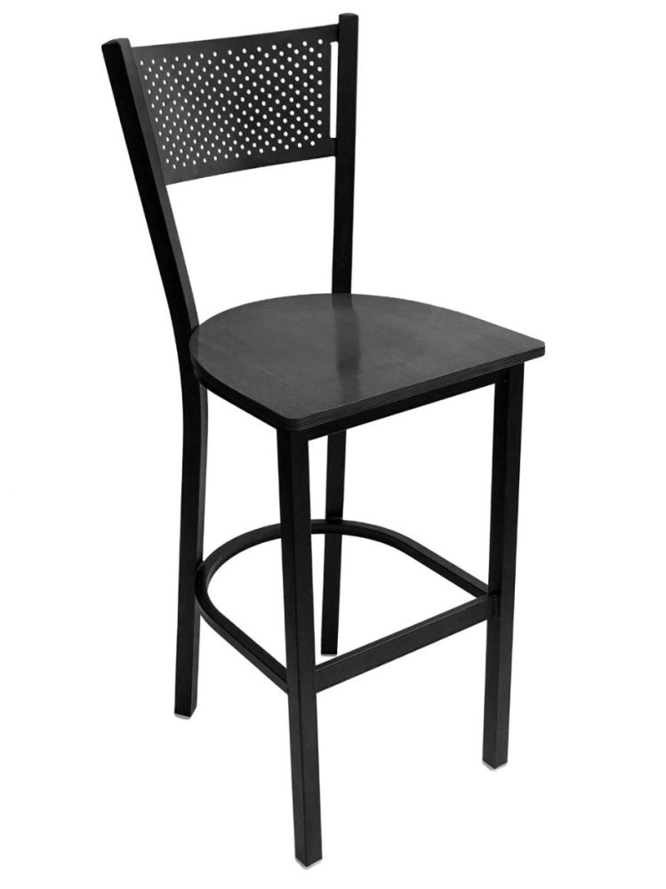 #317BS/BLK Grid Back Bar Stool Black with Black Wood Seat