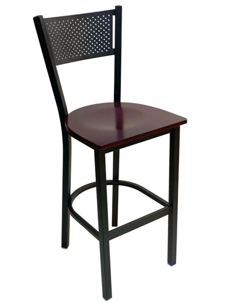 #317BS/BLK Grid Back Bar Stool Black with Brown Wood Seat