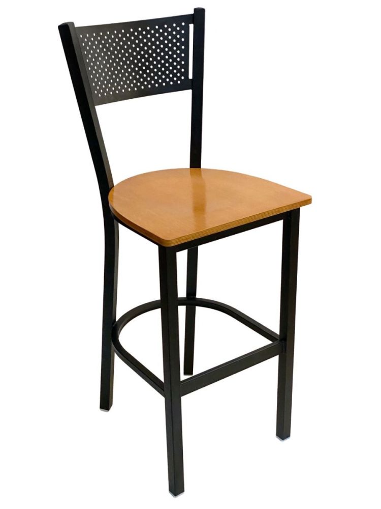 #317BS/BLK Grid Back Bar Stool Black with Natural Wood Seat