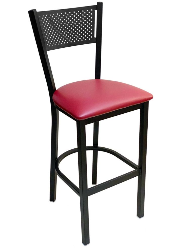 #317BS/BLK Grid Back Bar Stool Black with Claret Vinyl Seat