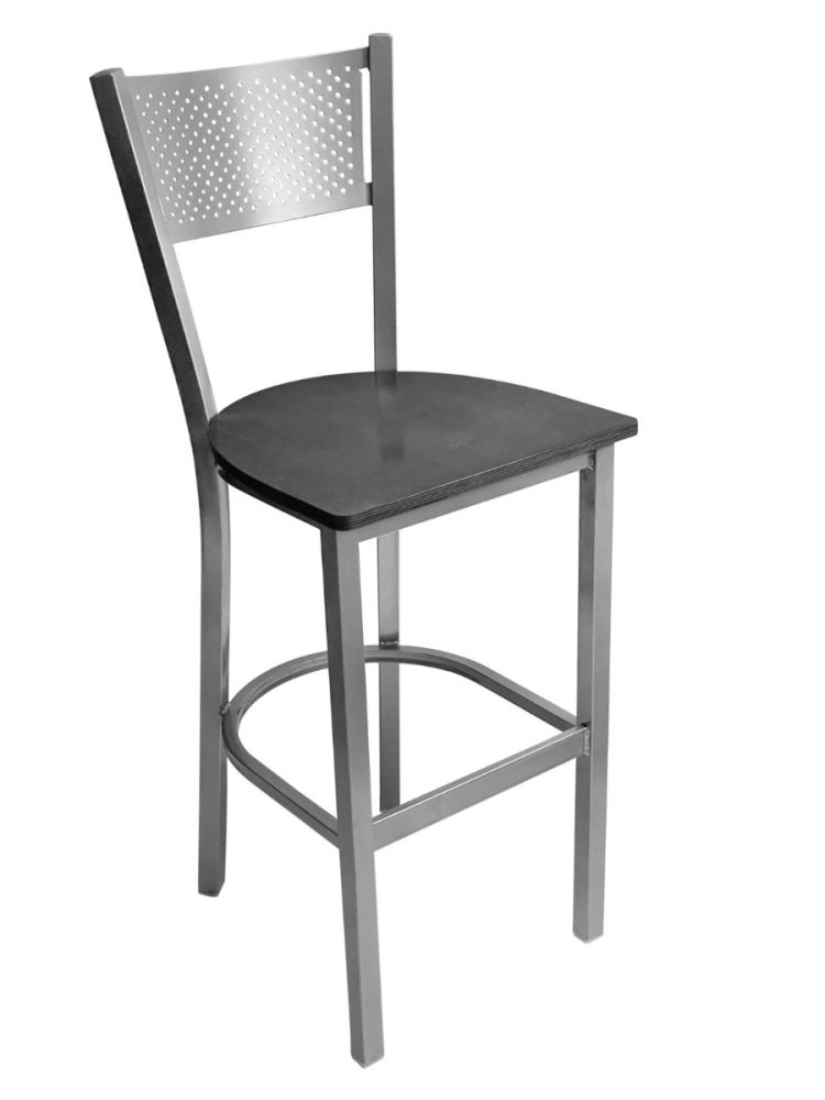 #317BS/SLVR Grid Back Bar Stool Silver with Black Wood Seat
